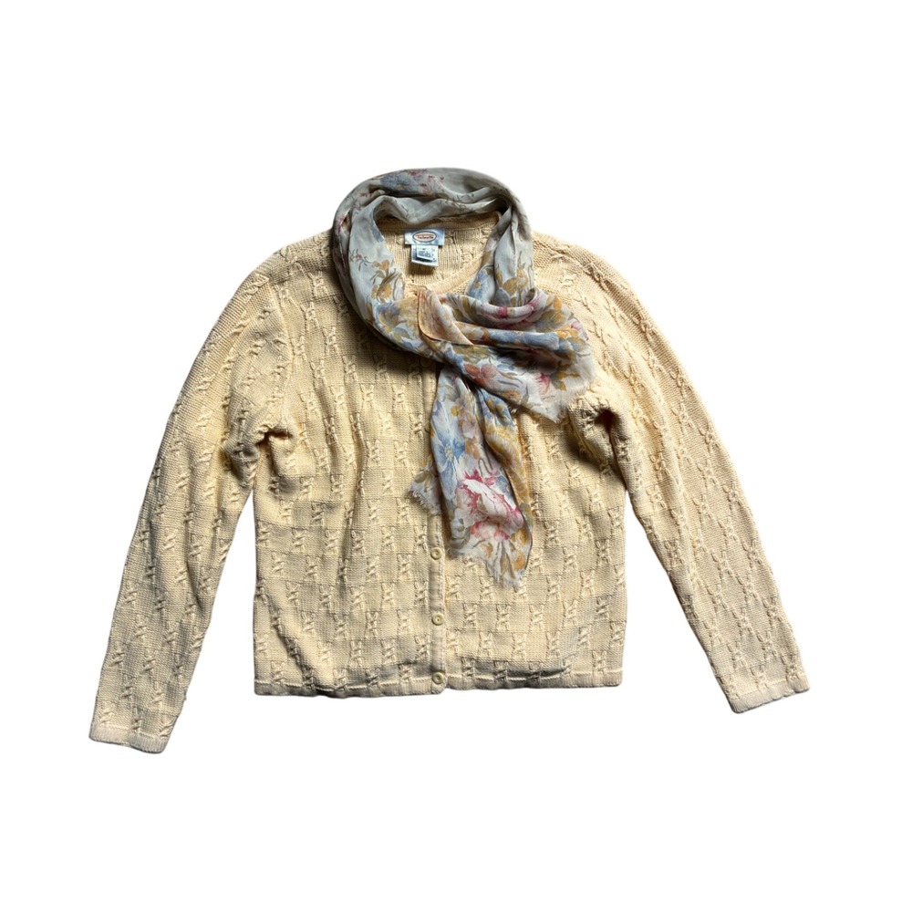 Talbots Cotton Cable Knit Button Front Cardigan Sweater M Autumn Soft Girl